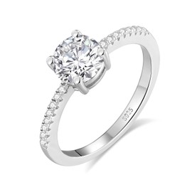 Moissanite Engagement Rings S925 Sterling Silver for Women, 1CT Round Cut Diamond 18K White Gold Plated Promise Wedding Anniversary Ring for Ladies, Size 8