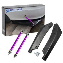 Xotic Tech JDM Universal Rear Bumper Canard Diffuser Splitter Valence Spoiler Fin Lip Trim, Carbon Fiber Pattern with Adjustable 6"-9" Support Rod -Purple