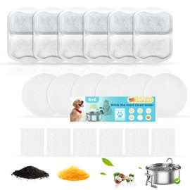 6 Sets Filter Replacement Compatible with oneisall 7L/230oz/1.8G Dog Water Fountain, Dog Water Bowl Filter for Stainless Steel Pet Fountain, 5-Layer Filtration System Activated Carbon Ion Resin