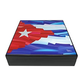 Turano Flag Travel Humidor, Holds 20 Cigars, Art by Charlie Turano III, 1 Round Humidifier, SureSeal Technology for Proper Lid Seal, Brass Hinges, Cuba Flag