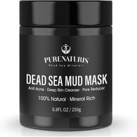 PureNaturis Mascarilla Orgánica De Barro Del Mar Muerto Para Rostro Y Cuerpo, Minimizador De Poros De Calidad Premium Para El Acné, Puntos Negros, Piel Grasa, Fórmula Para Apretar La Piel
