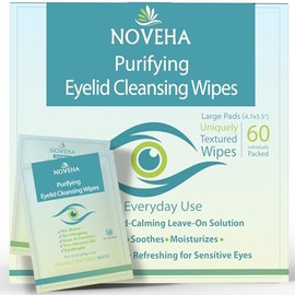 NOVEHA Toallitas para párpados y pestañas | Para picazón, ojos secos, orzuelos y blefaritis, Demodex | Toallitas limpiadoras de ácido hipocloroso suave y natural 0.02% puro, hipoalergénicas y calmantes para ojos sensibles, paquete de 60 unidades