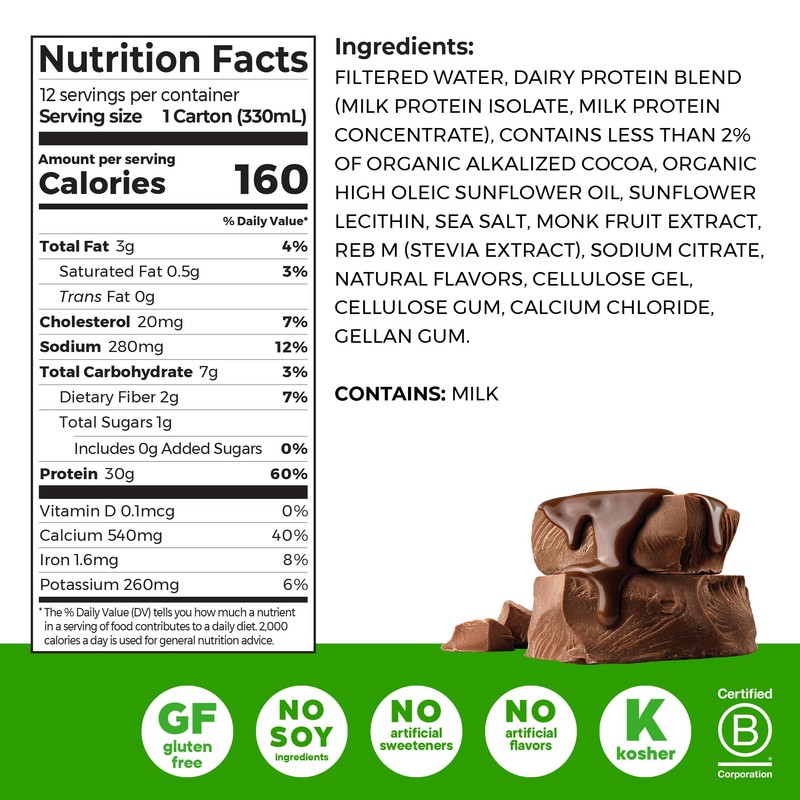 Orgain 30g High Protein Shake, Dairy Isolate Milk Protein, Chocolate