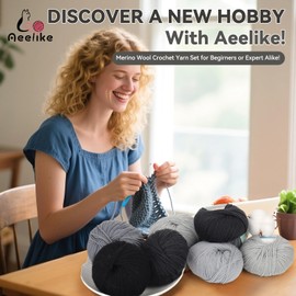 Aeelike Merino Wool Yarn for Knitting - 12 x 50g Soft Merino Yarn for Crochet Warm Sock, Hat, Blanket, Scarf, Clothes - Black Grey Series - Knitting Wool Set for Beginners