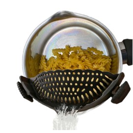 Cooking Tools for Kitchen/A Clip-on Silicone Strainer Purple Pots and Pans Set/Unique Gifts for Cooks/Gifts for Mom Useful/Cooking Gifts for Women (black)