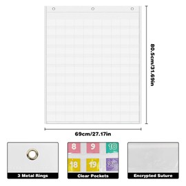 Hundred Pocket Chart, Hundreds Chart with 139 Number Cards Counting Pocket Chart Number Chart 1-100 for Kids for Wall Classroom Counting Organizer for Teacher Kids Classroom Home(White)