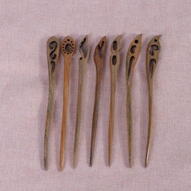 Beaupretty Wooden Hair Clips 7 Pieces Japanese Hair Sticks Natural Black Ebony Handmade Carved Hair Clips Hair Accessories