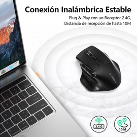 TERPORT F30 Mouse Inalámbrico 2.4 G, Ratón Ergonómico de 4800 DPI 6 Botones, Mouse Oficina con Receptor USB, 5 Niveles de DPI Ajustable, Portátil Ratón Muy Bajo Consumo de Energía, 15M de Conexión