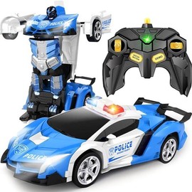 Remote Control Car Toys Transform RC Cars Kids One Button Transformation 2.4Ghz&1:18 Scale - Color: Police Car Black