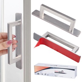 Young Dance Self-Stick Adhesive Cabinet Handles - 6" Stainless Steel No-Drilling Easy Installation Handles for Cabinet Door Window Drawer & Refrigerator Microwave| Square Silver 2Pack