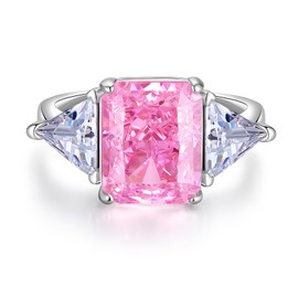 4 Carat Promise Ring Radiant Cut Lab Simulated Diamond Sterling Silver Three Stone CZ Engagement Ring for Her, 5, Sterling Silver, Cubic Zirconia