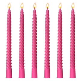 6 Pack 10 Inch Hot-Pink Spiral Taper Candles for Christmas and Holiday Home Decoration, Unscented Dripless Twisted Candlesticks for Dinner Party Wedding Valentine's Day