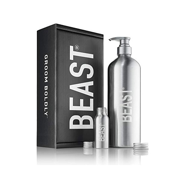 Beast Bottle Wiederverwendbare Duschflaschenset â NachfÃ¼llbar mit Shampoo-SpÃ¼lung, FlÃ¼ssigseife, Rasiercreme, Kit mit 1 Liter und 57 ml ReisegrÃ¶Ãen von Tame the Beast