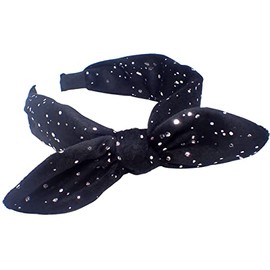 Topkids Accessories Dotted Velvet Bow Alice Bands Adult Women, Hair Accessories for Women, Hair Bands for Women, Thick Headband, Womens Headbands, Head Bands Adult Women, Wide Headbands (Black)