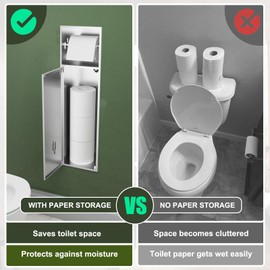 BARONAGE Recessed Toilet Paper Holder with 3 Storage, Over-Mounted Toilets Roll Holders 24 Inch, Stainless Steel Toilet Tissue Holder Wall Bathroom Storage Brushed