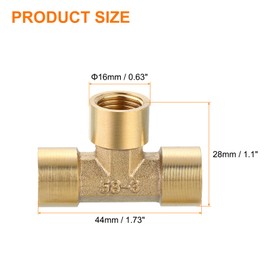 sourcing map Brass Tee Pipe Fitting, G1/4" x G1/4" x G1/4" 3 Way T-Connector for Gas Transport Connect Pipelines, 2pcs