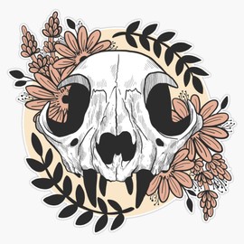 Leyland Designs Cat Skull with Flowers Sticker Outdoor Rated Vinyl Sticker Decal for Windows, Bumpers, Laptops or Crafts 5"