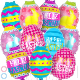 24 Pcs Easter Balloons, Easter Egg Balloons for Kids, Happy Easter Foil Balloons Chicken Egg Shaped Mylar Balloons for Easter Party Baby Shower Home Decorations