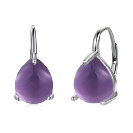 SHEAISRS Teardrop Amethyst Earrings for Women 925 Sterling Silver Leverback Earrings Amethyst Jewelry for Her, Large, Metal, Amethyst
