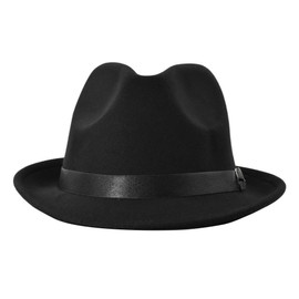 Happyupcity Black Classic Manhattan Fedora Hat with Belt Buckle Short Brim Felt Panama Trilby Jazz Dress Hat for Women Men