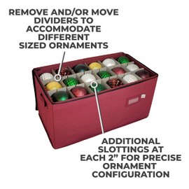 612 Vermont Christmas Ornament Storage Box with Adjustable Acid-Free Dividers, Holds 54 – 4 Inch Ornaments (SB-40044-VT)