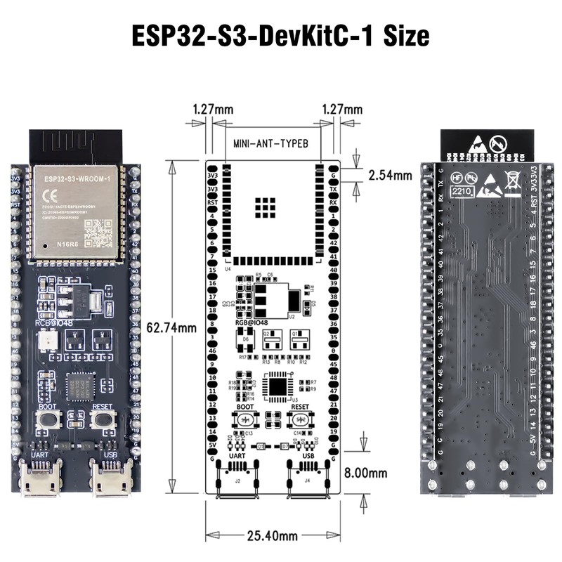 ESP32-S3 ESP32-S3-DevKitC-1 Development Board RUIZHI 2 Pieces ESP32-S3 with ESP32-S3-WROOM-1-N16R8