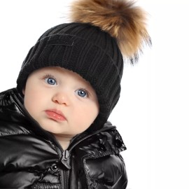 AKA&Co. SALE! AKA&Co. New Baby Boys Girls Black Knit Beanie Raccoon Fur Pom Pom Hat