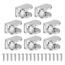 PATIKIL 8 Pcs Adjustable Frameless Glass Shelf Bracket, 8-10 mm Shower Glass Clamp Clip Wall Mounted Zinc Alloy Clamp Holder Half Round for Wall Wood Shower Acrylic Shelf Brushed, Silver