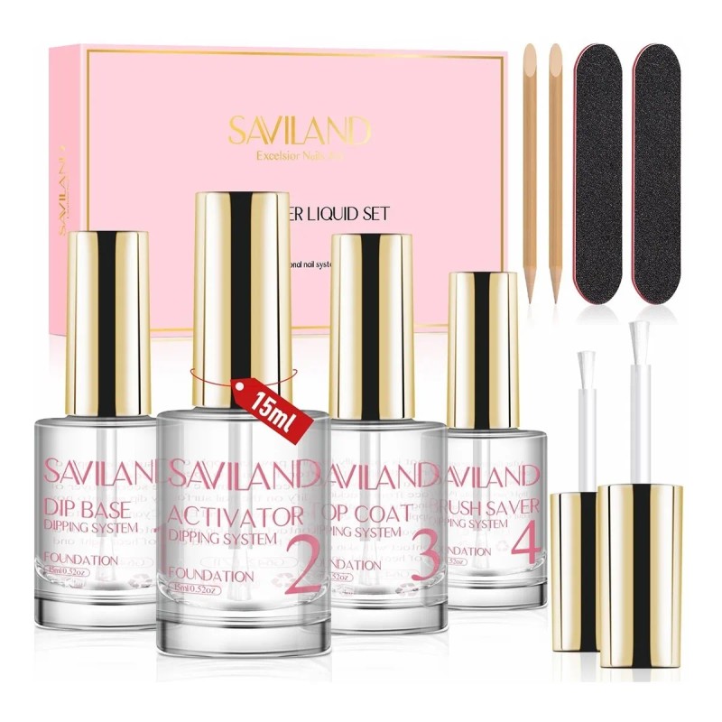 Saviland Dipping Uñas Base + Activador + Top + Brush