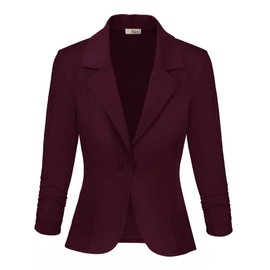 Hybrid & Company Women's Lightweight Casual Work Office Stretch Ponte Cardigan Blazer Jacket JK1131 Wine Large