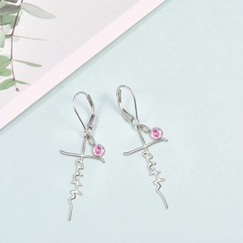 Faith Cross Earrings for Women 925 Sterling Silver Dangle Earrings Hypoallergenic October Birhstone Earrings Pink Earrings Religious Christan Confirmation Jewelry Gifts …