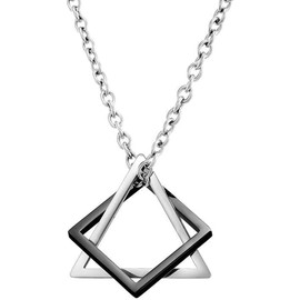 Corigly Silver Necklaces Men Women Stainless Steel: Silver Triangle Black Square Cross Pendant Necklace Set, Stainless Steel Chain Sports Hip Hop Style Necklaces Gifts for Women Men Unisex, Chain 16-30 Inch