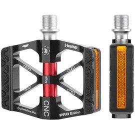 PROMETHEUS BICYCLES Children's Bicycle Pedals, 90 x 70 mm, Premium Children's Bicycle Pedals, 280 g, Lightweight and Universal, StVZO, 3 Bearings, Non-Slip, CNC Aluminium (Red)