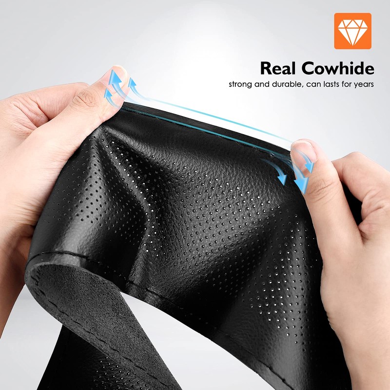 Belinous Perforated Leather Steering Wheel Cover Lace Up, Breathable Stitch-on