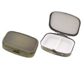 Daio Manufacturing B325-2 Square Portable 2-Compartment Accessory Case, Stainless Steel, Portable, Eyelash Case, Mirrorless, Antique