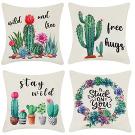 MissOwl Soft Velvet Throw Pillow Covers Cactus Home Decor Modern Square Pillowcase Cushion Cover Living Room Sofa Couch Bedroom Car 18 x 18 Inch Set of 4