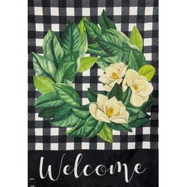 Magnolia Wreath Burlap Winter House Flag Welcome Floral 28" x 40" Briarwood Lane