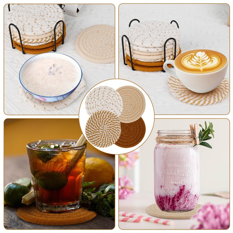 Kulannder Cup Coasters 9 Piece, Handmade Round Coasters with Coaster