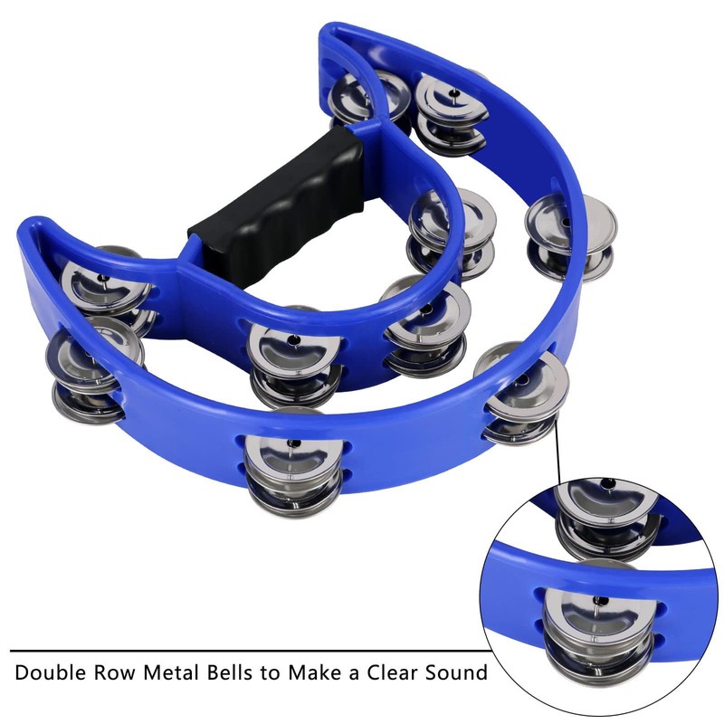 1Pcs Red Double Row Tambourine,Metal Jingles Hand Held Percussion-Half Moon