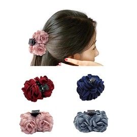 4 Pack Large Pink Red Navy 2 Rose Flower Butterfly Octopus Plastic Hair Claw Floral Bow Clips Jaw Barrettes Hairgrips Clamps Twist Bun Hair Holder Accessories for Women Girl