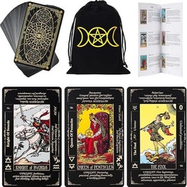 Pink Tarot Cards Deck Set for Beginners with Meanings On Them-Tarot Card with Guidebook-(Free Velvet Tarot Bag Pouch):_(Black)