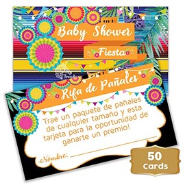 Fiesta Floral - Baby Shower Fiesta Diaper Raffle Tickets (50 Count) | Girl Baby Shower Game | Fiesta Flowers Diaper Raffle Tickets for Baby Shower | Fun Baby Shower Activities Spanish