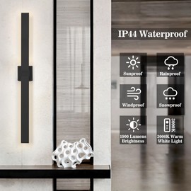 LamQee Long Outdoor Wall Lights Modern Exterior Lighting Fixtures for House, LED Linear Outdoor Wall Sconce Outside Wall Mount Lighting for Porch Patio Garage Door, 3000K 40W 1935LM, Black 62.99 Inch