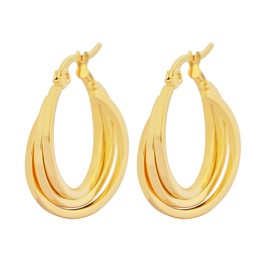 Edforce Women's Stainless Steel Overlapping Triple Hoop Earrings, (25mm-35mm) (Gold (25mm))