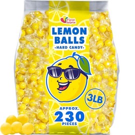 Lemon Balls Hard Candy - 3 Pounds - Yellow Candies Drop - Individually Wrapped - Baby Shower, Candy Buffet