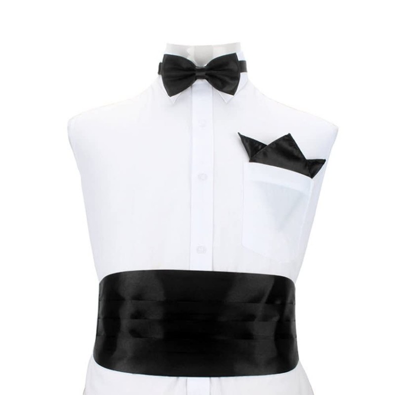 BomGuard Men's Cummerbund with Bow Tie and Pocket Square for