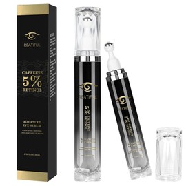 5% Caffeine & Retinol Eye Cream,Under Eye Cream for Dark Circles,Puffiness Puffy Bags and Wrinkles Fine Lines,Anti-Aging Eyes Serum with 360°Roller Massage Ball for Men & Women (1)