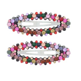 Zac's Alter Ego Pair of 7.5cm Two Tone Colourful Diamante Stone Covered Snap Hair Clips