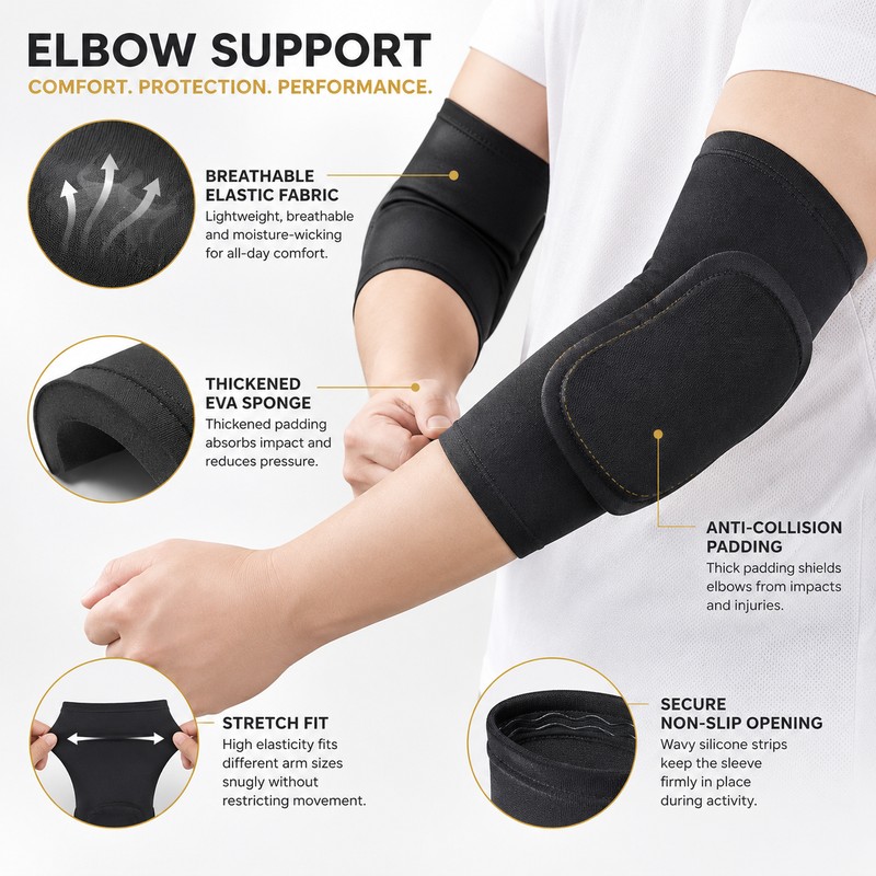 Elastic Elbow Pads for Sports Protection – Thick Sponge Arm