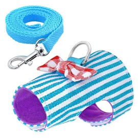 Hypeety Small Animal Harness Vest and Leash Set Soft Mesh Small Pet Harness Hamster Rabbit Chest Back Outdoor Leash Traction Rope for Rabbit Ferret Guinea Pig Kitten Clothes Accessory (S, Blue Stripe)